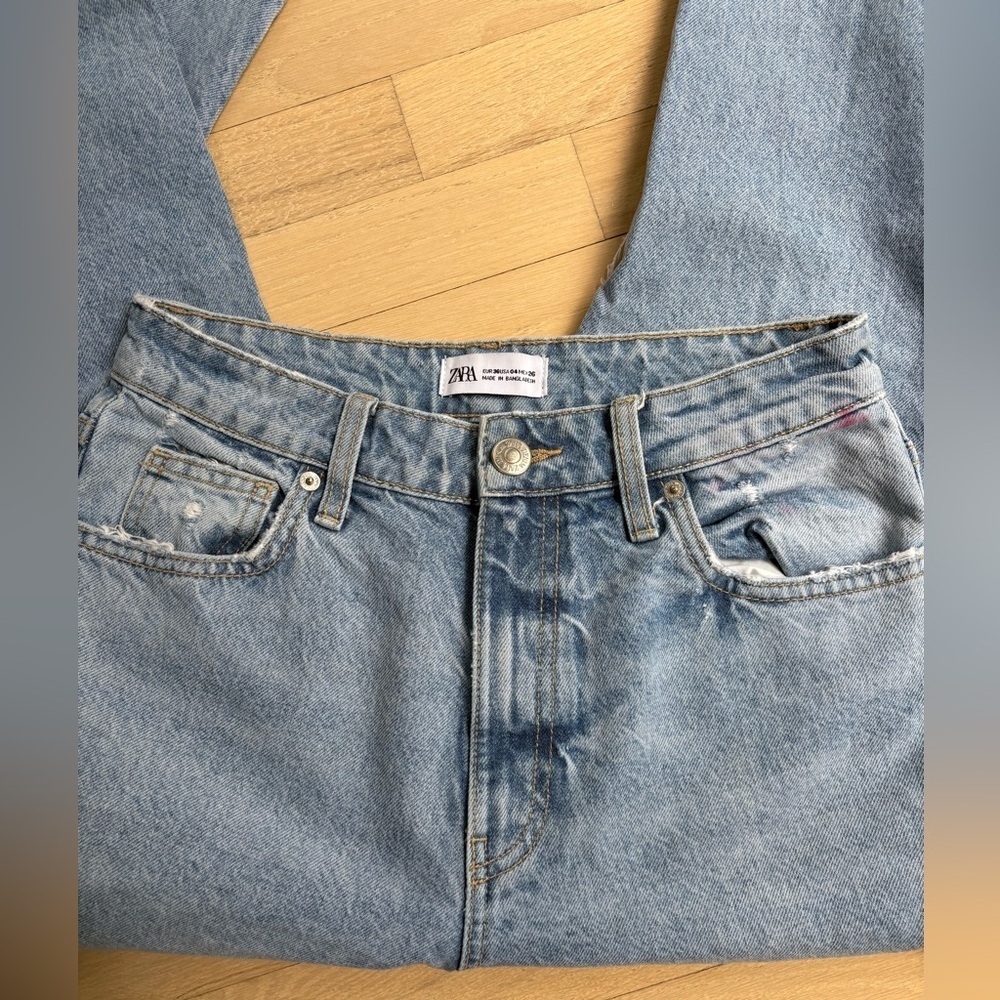 Zara Blue Straight Jeans Classic Denim - Picture 2 of 6